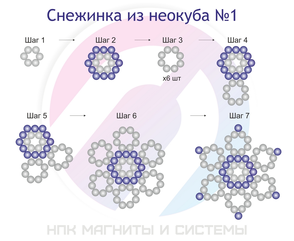 Магнитный неокуб схема снежинки №1